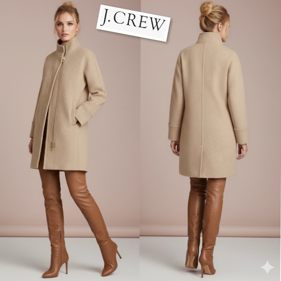J.Crew Stadium Cocoon Nello Gori Iconic Wool Blend Peacoat Sand/Heather Oat Sz 6 - Picture 3 of 16